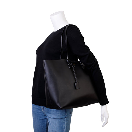 Saint Laurent 2022 Black Calfskin Leather Large E/W Shopping Tote