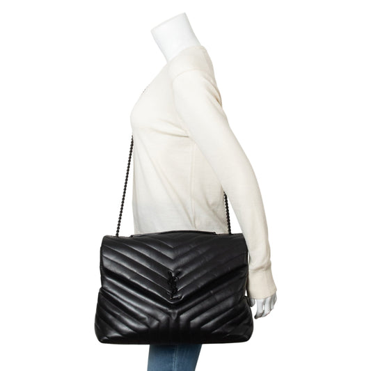 Saint Laurent 2022 Black Calfskin Leather Large Loulou Shoulder Bag