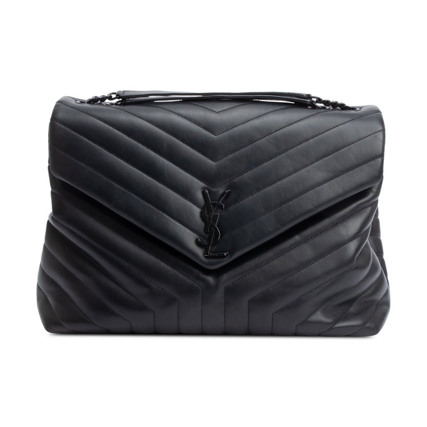 Saint Laurent 2022 Black Calfskin Leather Large Loulou Shoulder Bag