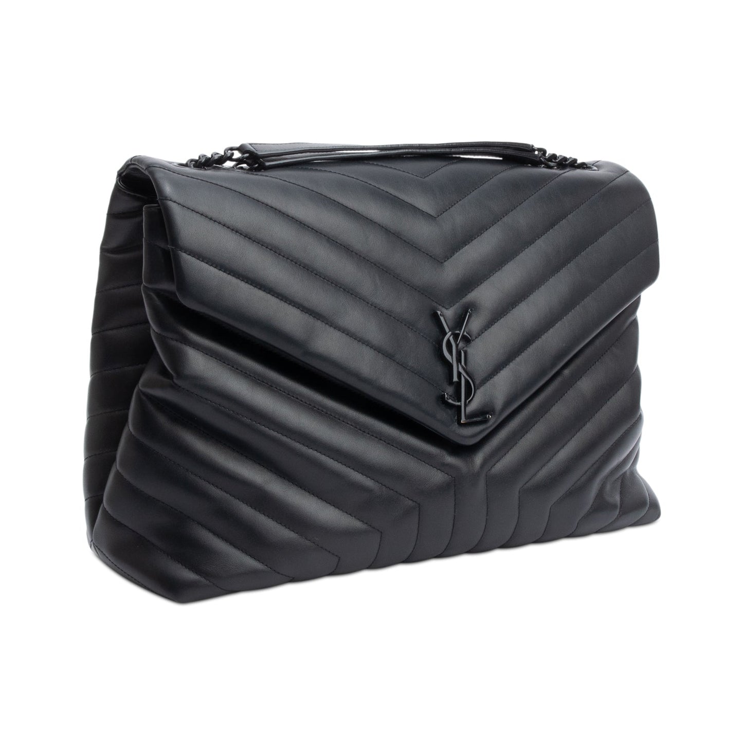Saint Laurent 2022 Black Calfskin Leather Large Loulou Shoulder Bag