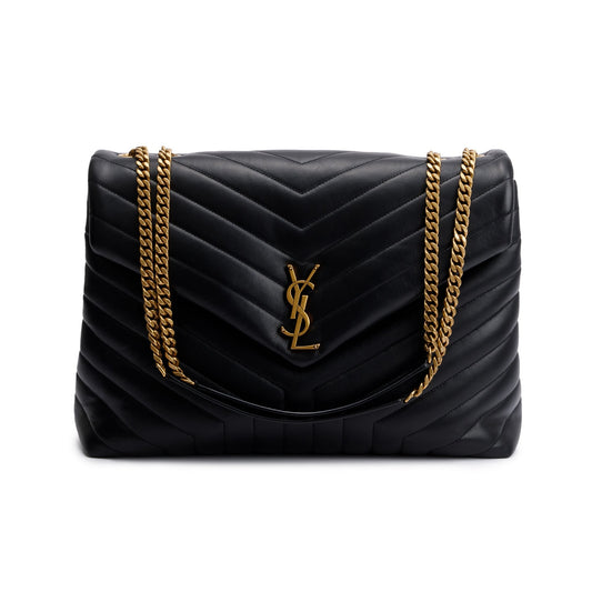 Saint Laurent 2022 Black Calfskin Leather Large Loulou Shoulder Bag