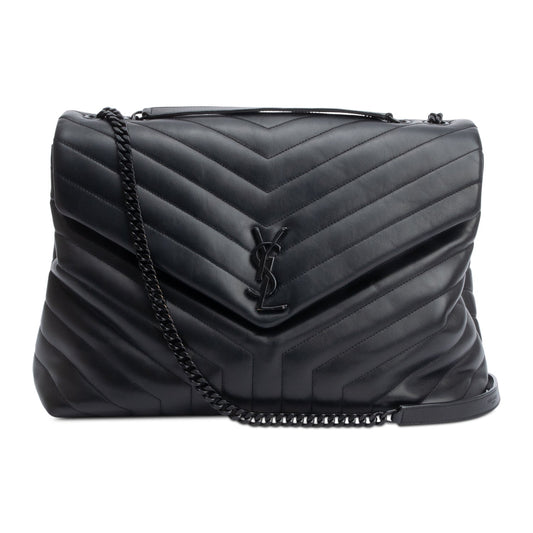 Saint Laurent 2022 Black Calfskin Leather Large Loulou Shoulder Bag
