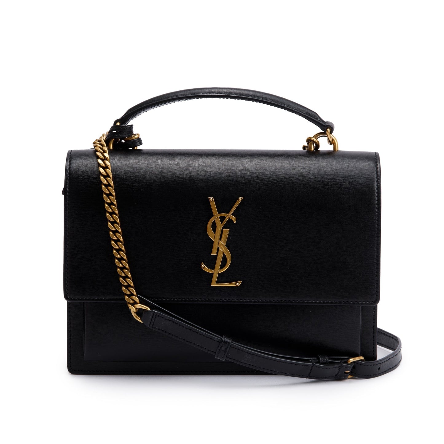 Saint Laurent 2022 Black Calfskin Leather Medium Sunset Handle Bag