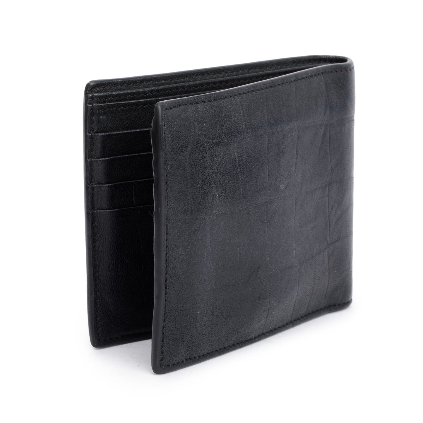 Saint Laurent 2022 Black Croc Embossed Leather Cassandre Bi-fold Wallet