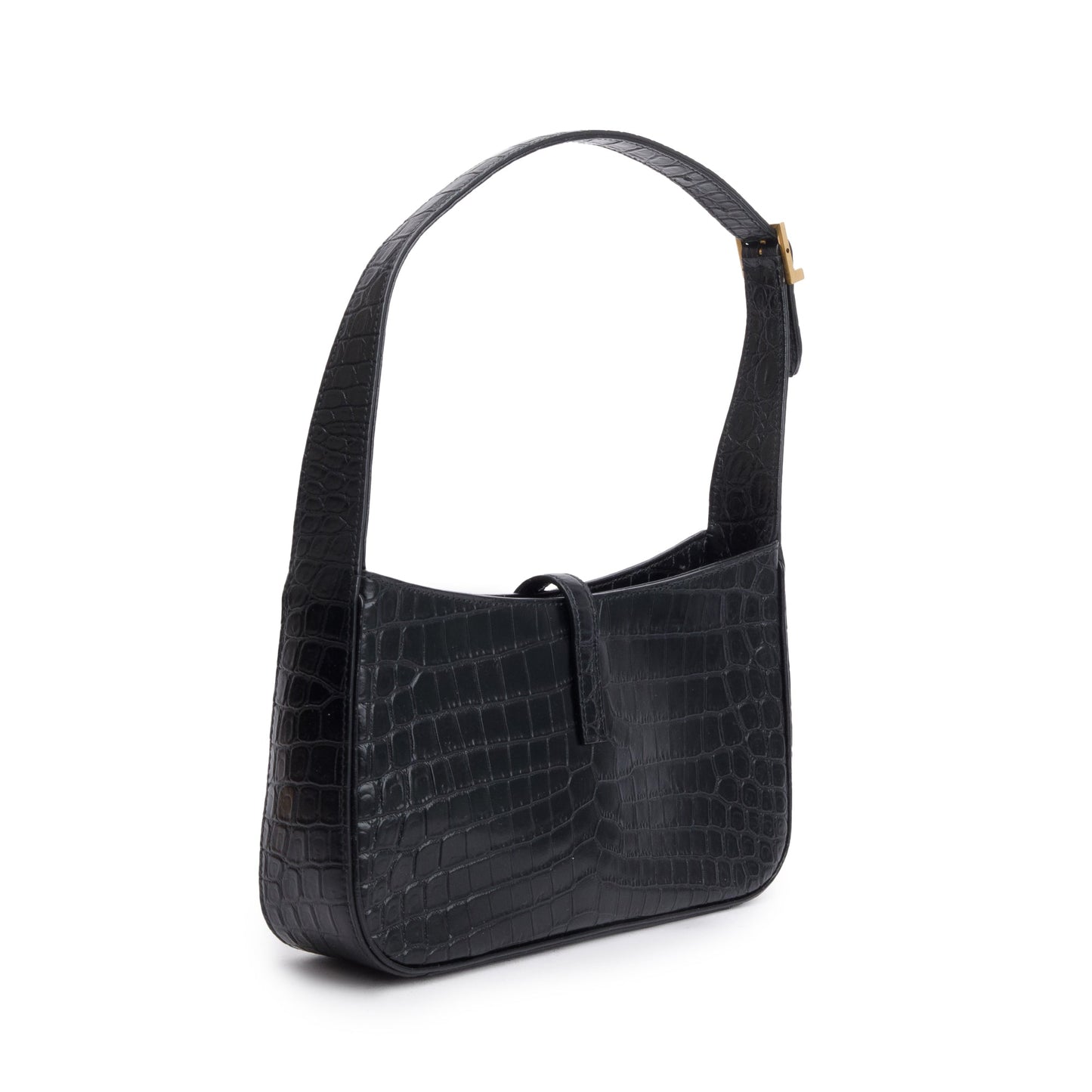 Saint Laurent 2022 Black Croc Embossed Shiny Leather Le 5 A 7 Hobo Bag