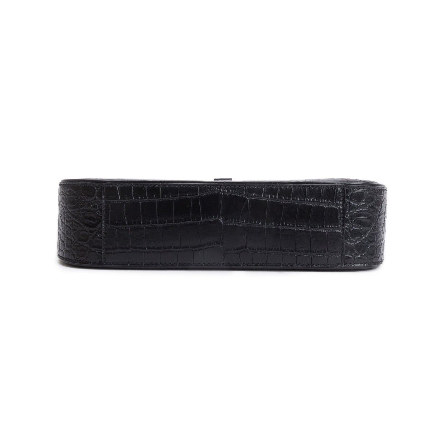 Saint Laurent 2022 Black Croc Embossed Shiny Leather Le 5 A 7 Hobo Bag