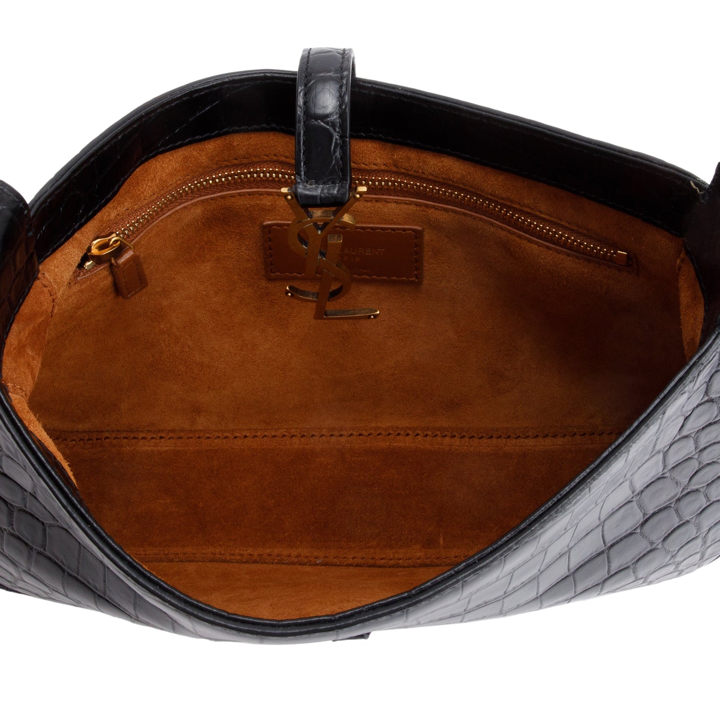 Saint Laurent 2022 Black Croc Embossed Shiny Leather Le 5 A 7 Hobo Bag