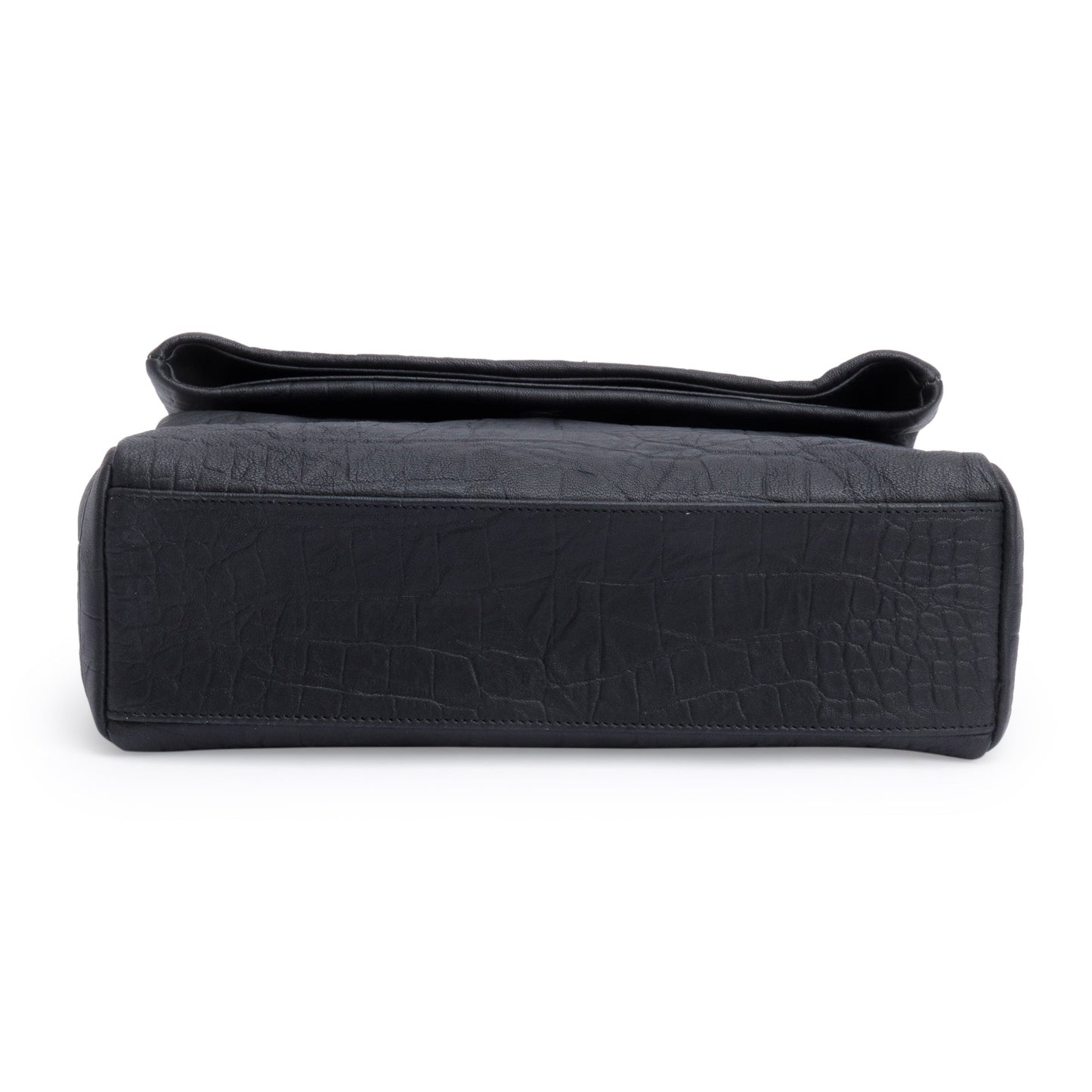 Saint Laurent 2022 Black Crocodile Embossed Calfskin Leather Medium Monogram West Hollywood Fold-Over Bag