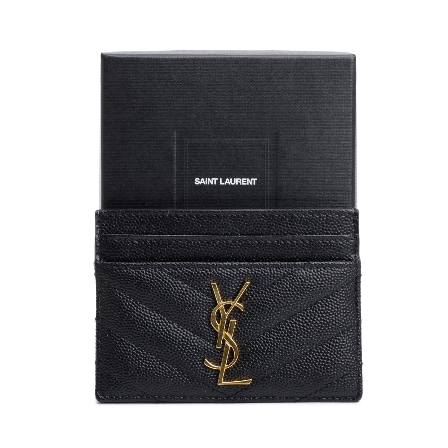 Saint Laurent 2022 Black Grain De Poudre Leather Cassandre Matelasse Card Case