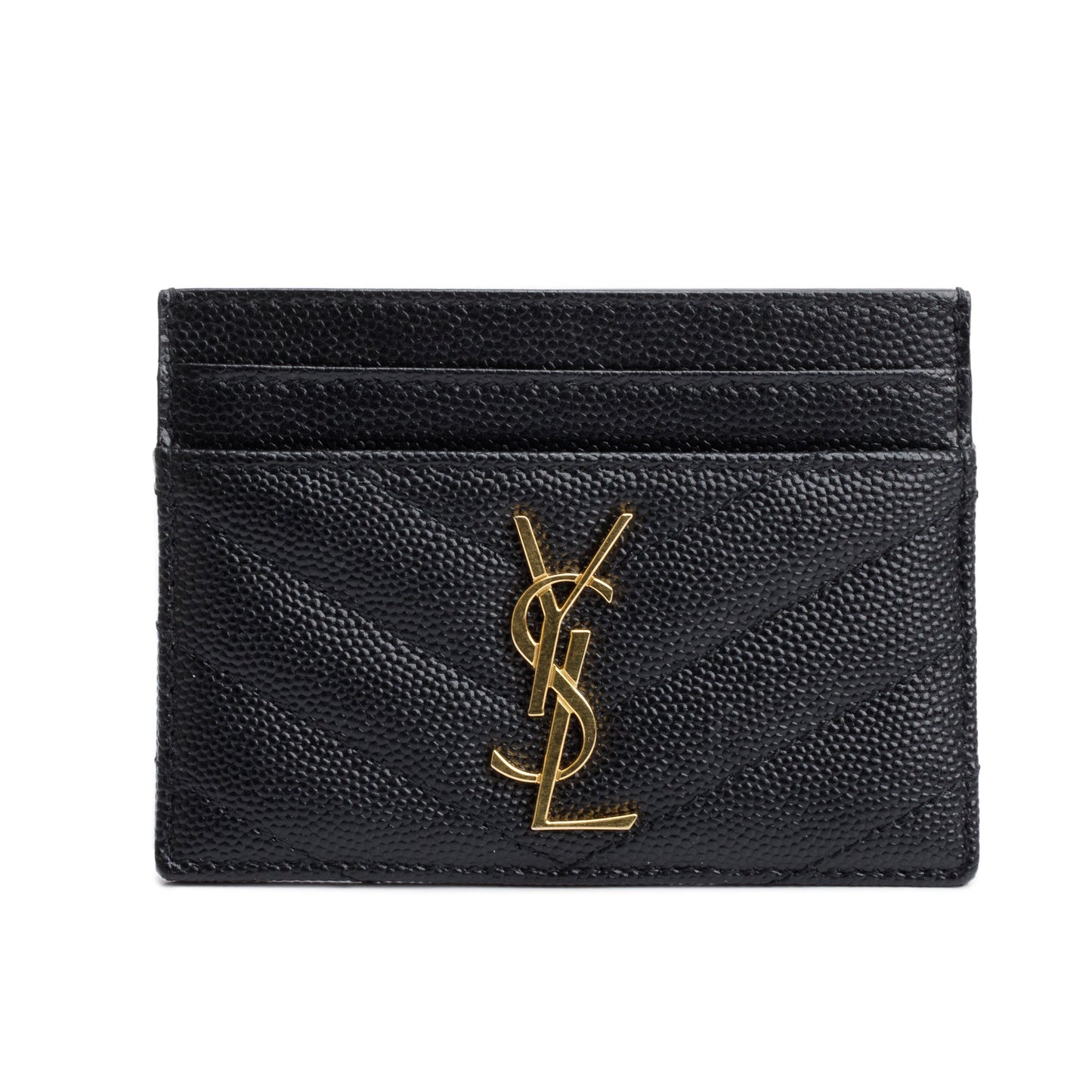 Saint Laurent 2022 Black Grain De Poudre Leather Cassandre Matelasse Card Case