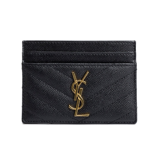 Saint Laurent 2022 Black Grain De Poudre Leather Cassandre Matelasse Card Case