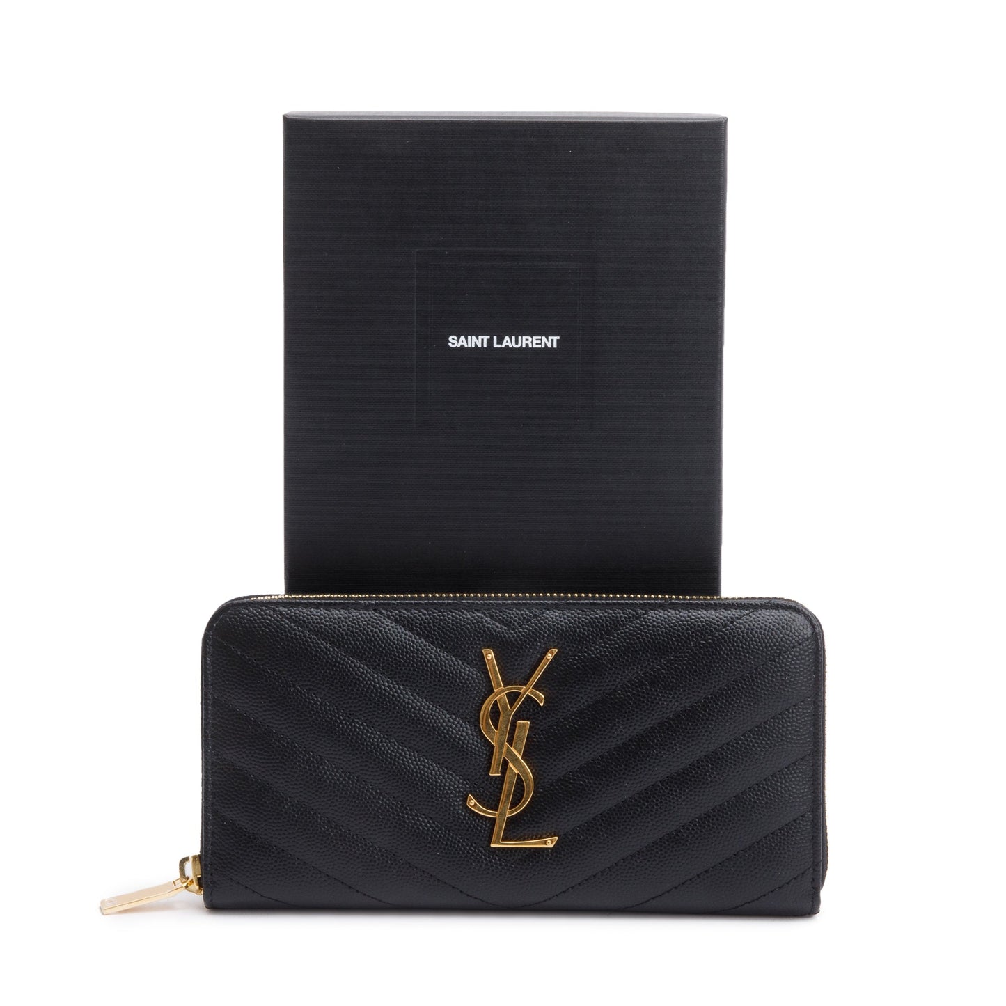 Saint Laurent 2022 Black Grained De Poudre Cassandre Marelasse Zip Around Wallet