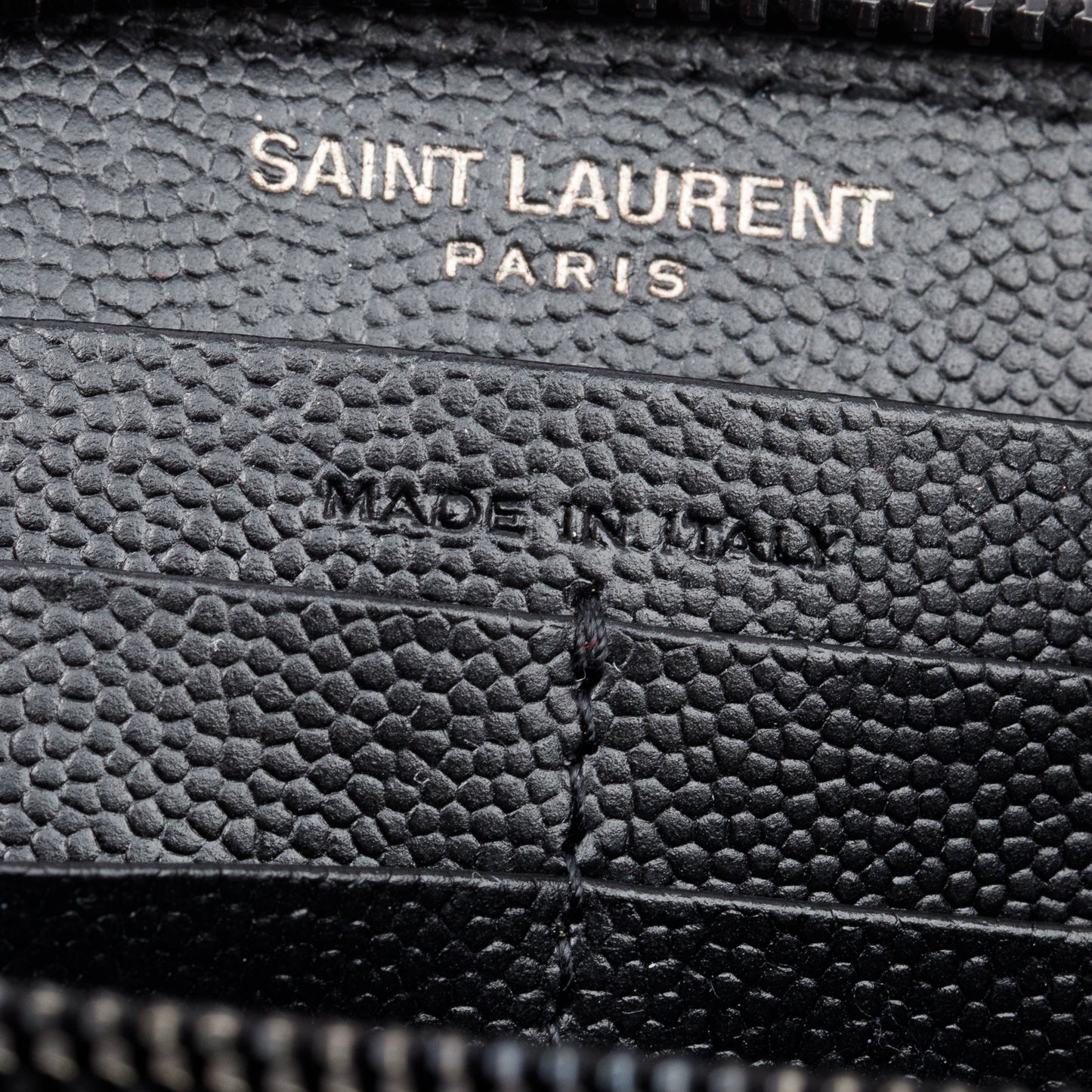 Saint Laurent 2022 Black Grained De Poudre Cassandre Zip Around Wallet