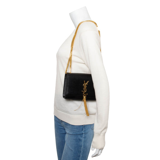 Saint Laurent 2022 Black Grained De Poudre Leather Small Kate Tassel Bag