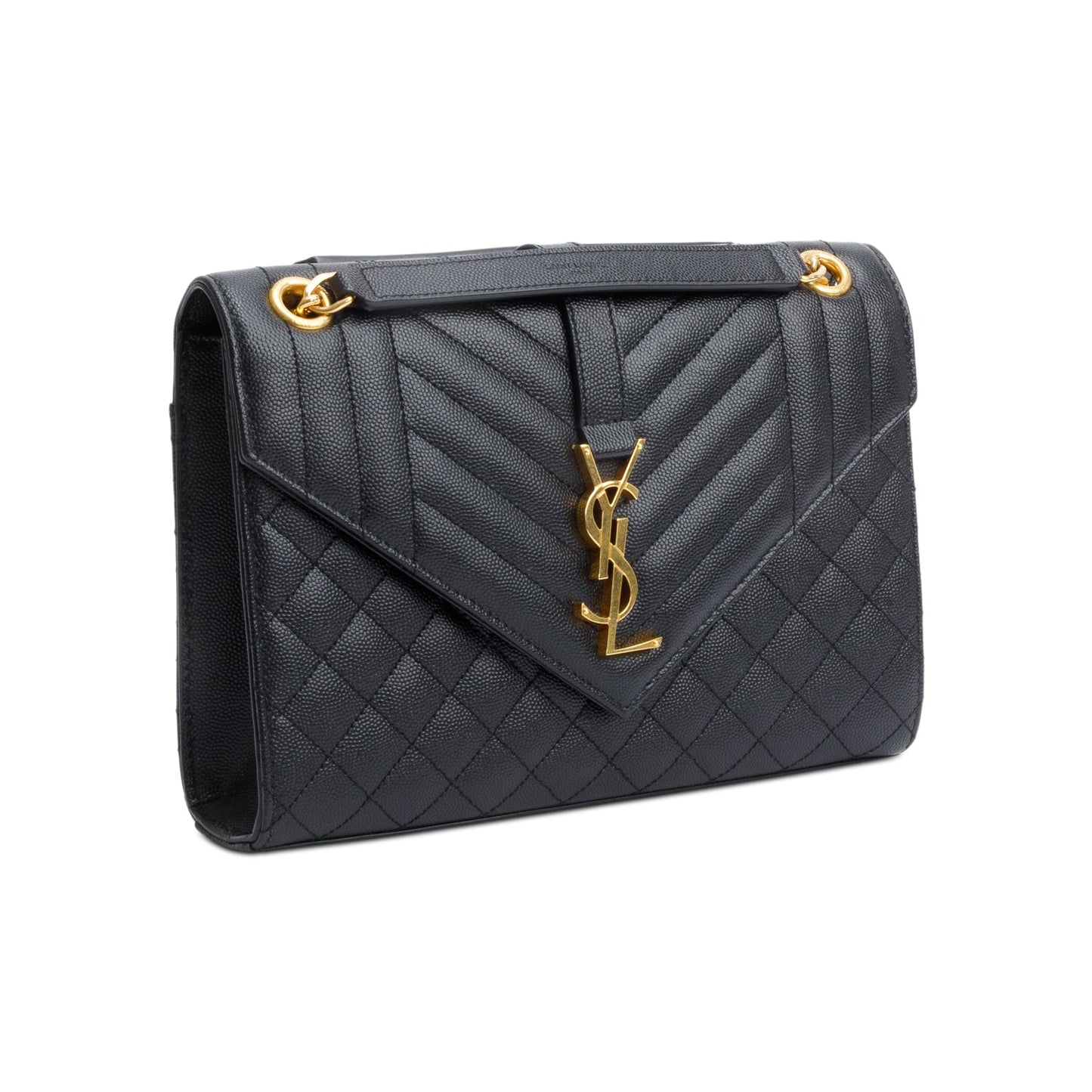 Saint Laurent 2022 Black Grained De Poudre Medium Envelope Shoulder Bag