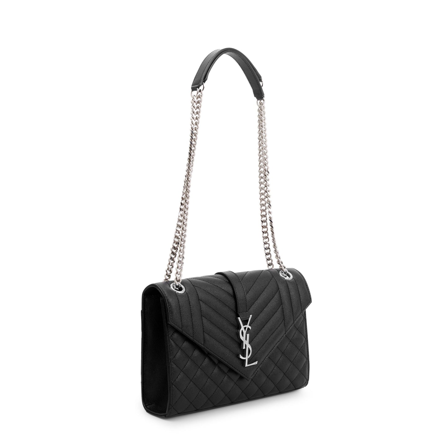 Saint Laurent 2022 Black Grained De Poudre Medium Envelope Shoulder Bag