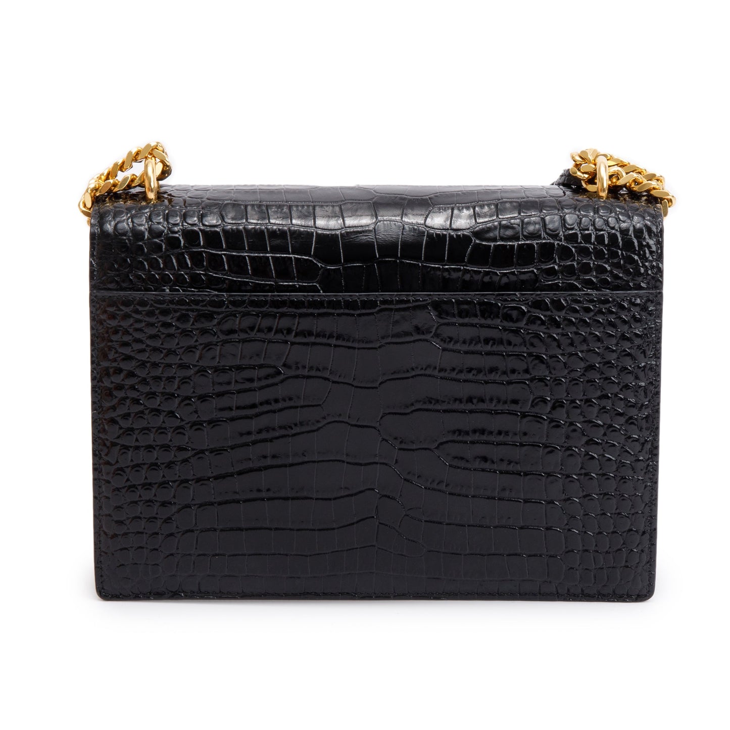Saint Laurent 2022 Black Medium Crocodile Embossed Sunset Bag