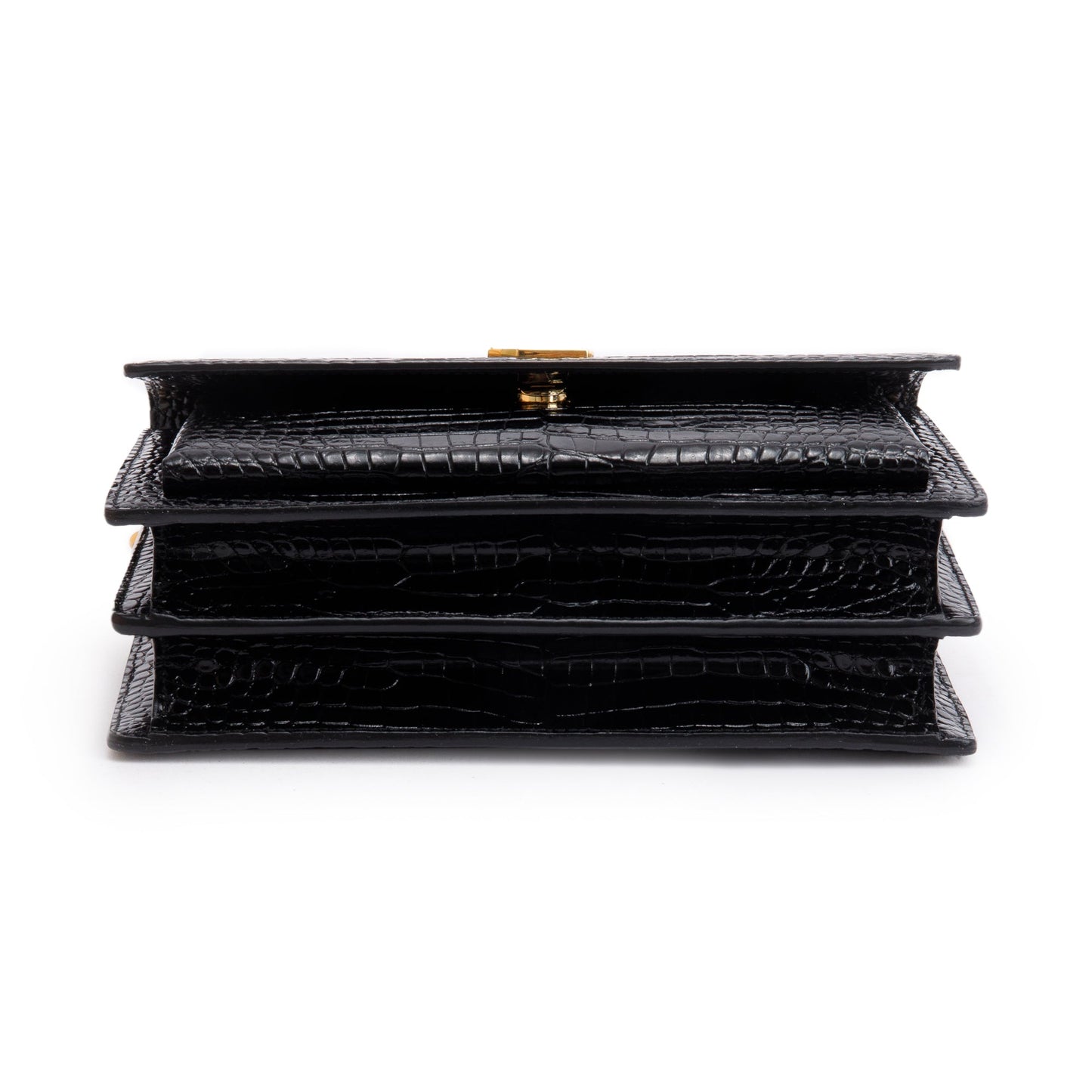 Saint Laurent 2022 Black Medium Crocodile Embossed Sunset Bag