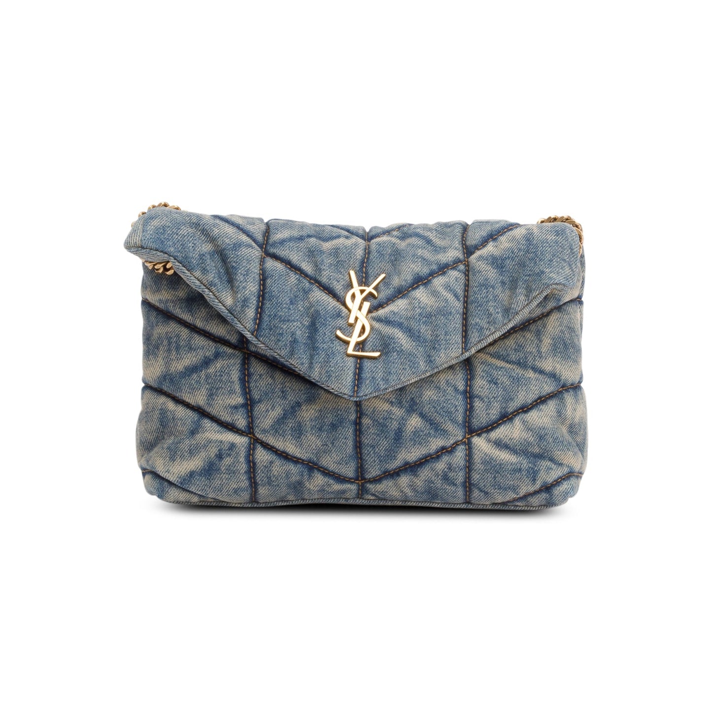 Saint Laurent 2022 Blue Denim Toy Puffer Loulou Shoulder Bag