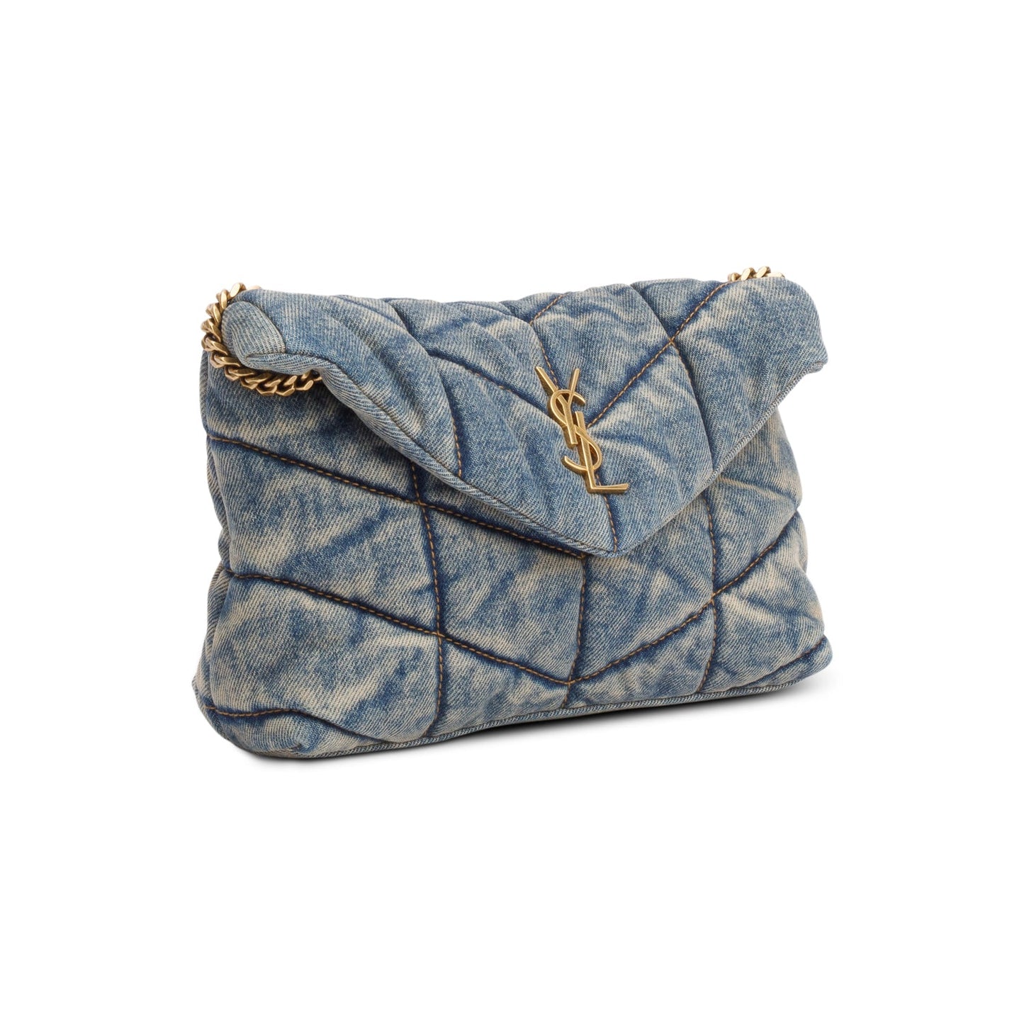 Saint Laurent 2022 Blue Denim Toy Puffer Loulou Shoulder Bag