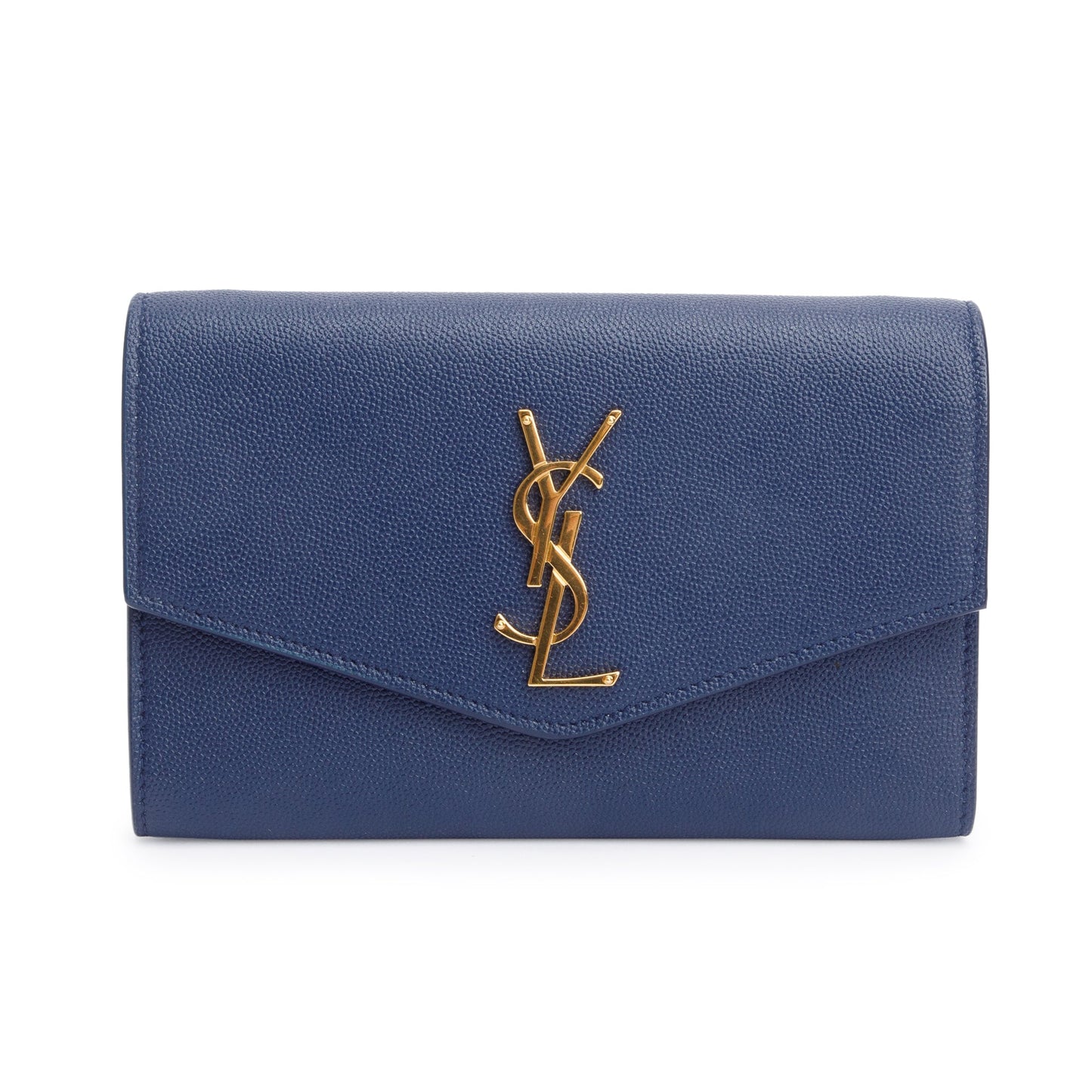 Saint Laurent 2022 Blue Grain De Poudre Leather Uptown Chain Wallet