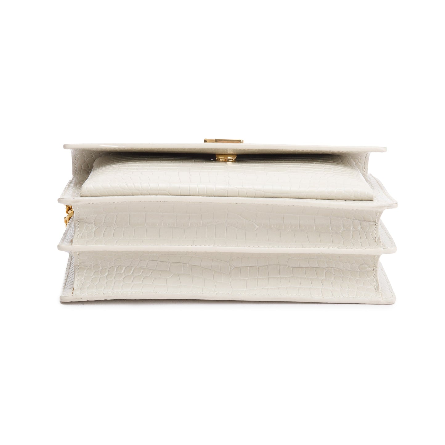 Saint Laurent 2022 Creme Medium Crocodile Embossed Sunset Bag