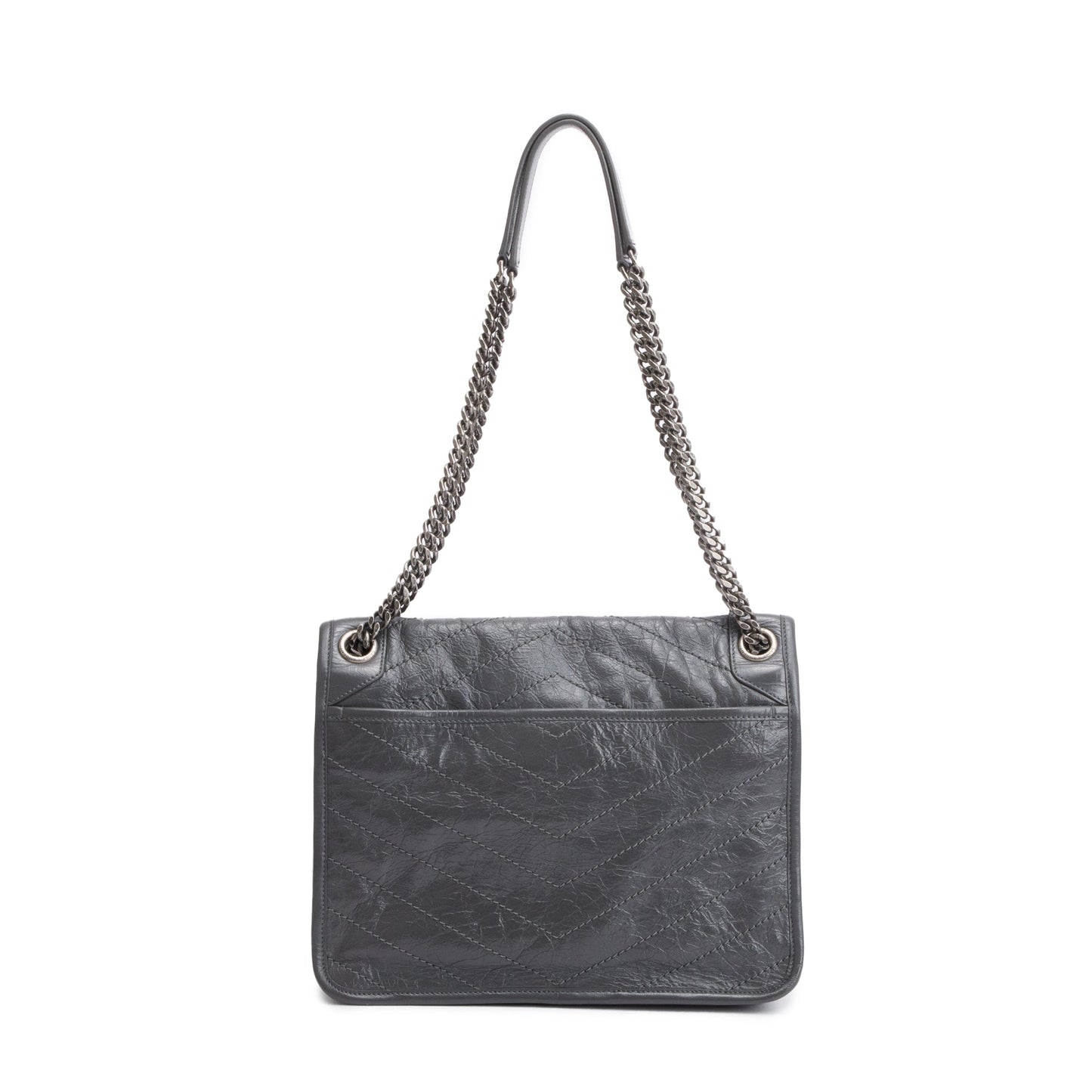Saint Laurent 2022 Grey Crinkled Calfskin Leather Medium Niki Shoulder Bag