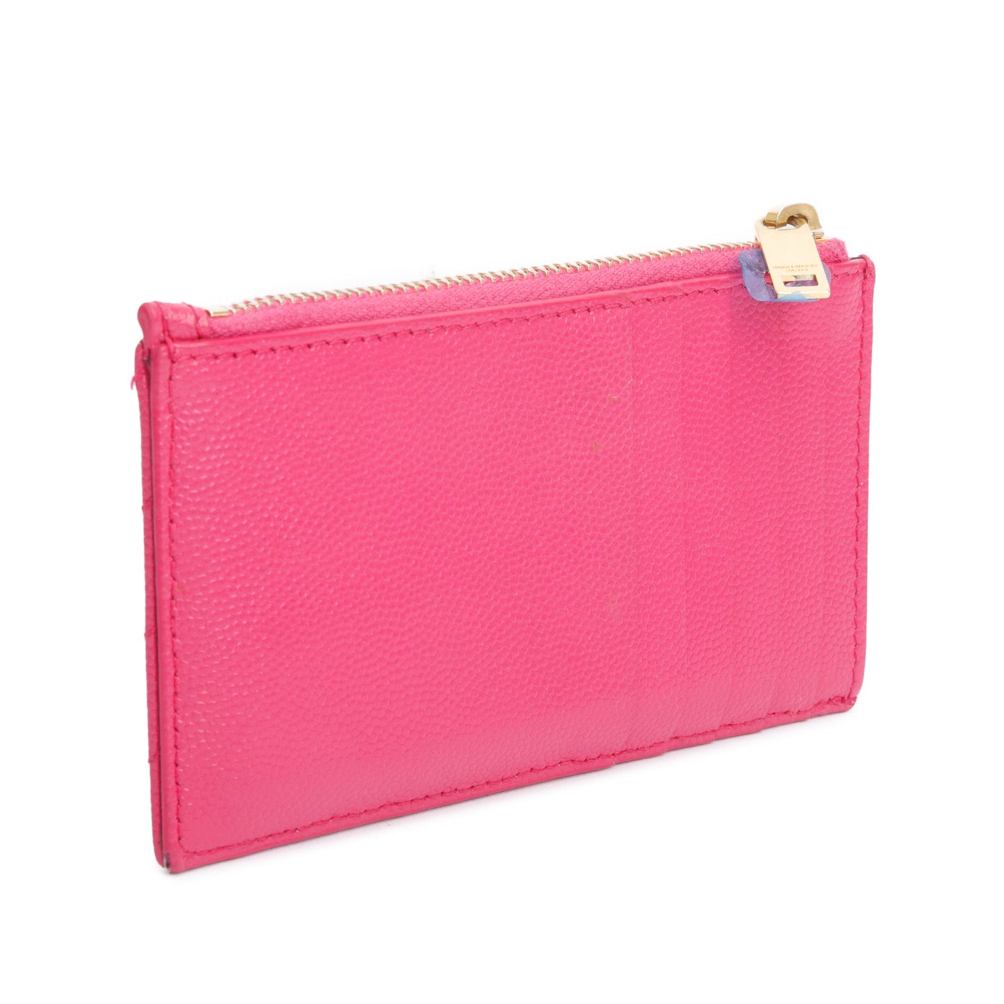 Saint Laurent 2022 Pink Grain De Poudre Leather Cassandre Matelasse Fragments Zipped Card Case
