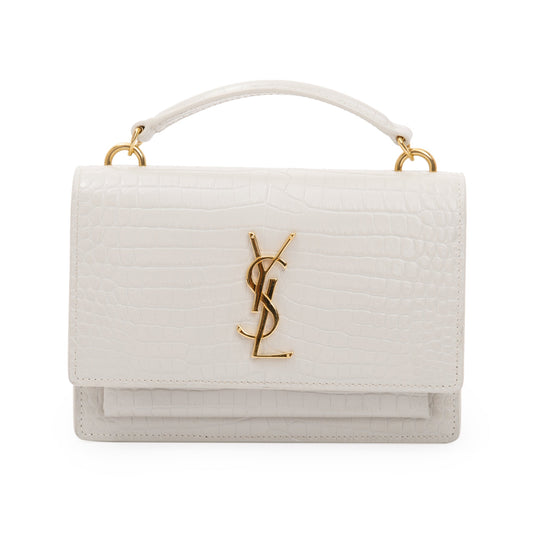 Saint Laurent 2022 White Crocodile Embossed Sunset Chain Wallet