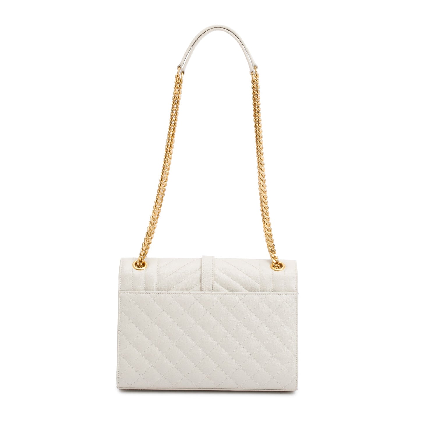 Saint Laurent 2022 White Quilted Grain De Poudre Leather Medium Envelope Chain Bag