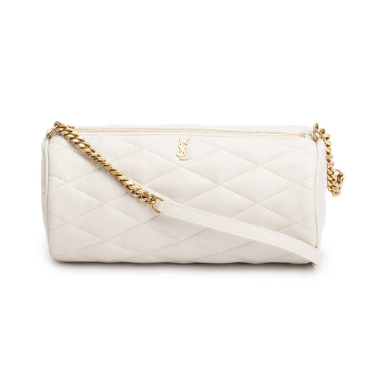 Saint Laurent 2022 White Quilted Lambskin Leather Small Sade Tube Bag