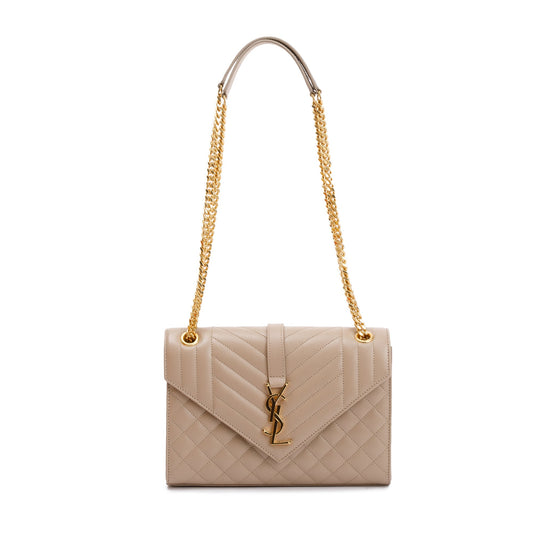 Saint Laurent 2023 Beige Grained De Poudre Medium Envelope Shoulder Bag