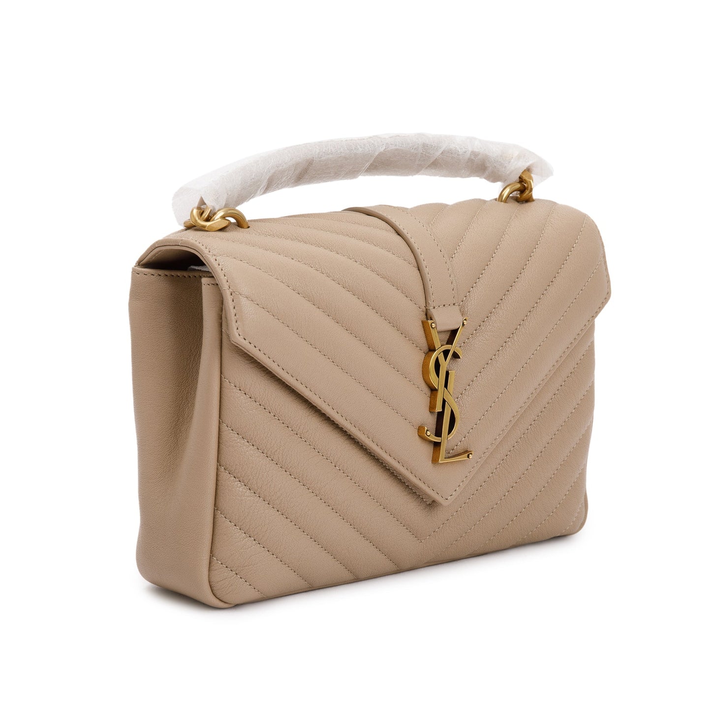 Saint Laurent 2023 Beige Leather Medium Chevron College Bag
