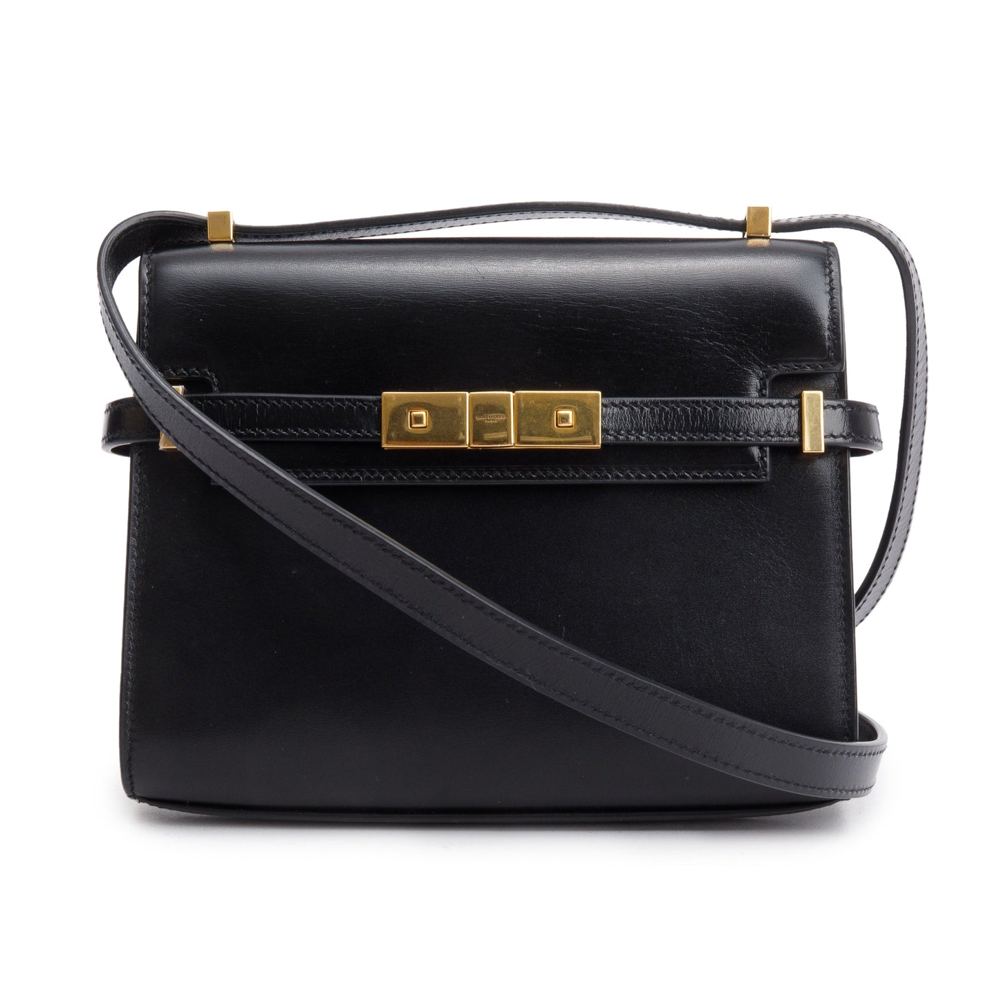 Saint Laurent 2023 Black Box Leather Mini Manhattan Bag