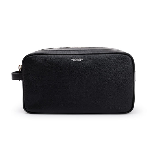 Saint Laurent 2023 Black Calfskin Leather Double Zip Cosmetic Case
