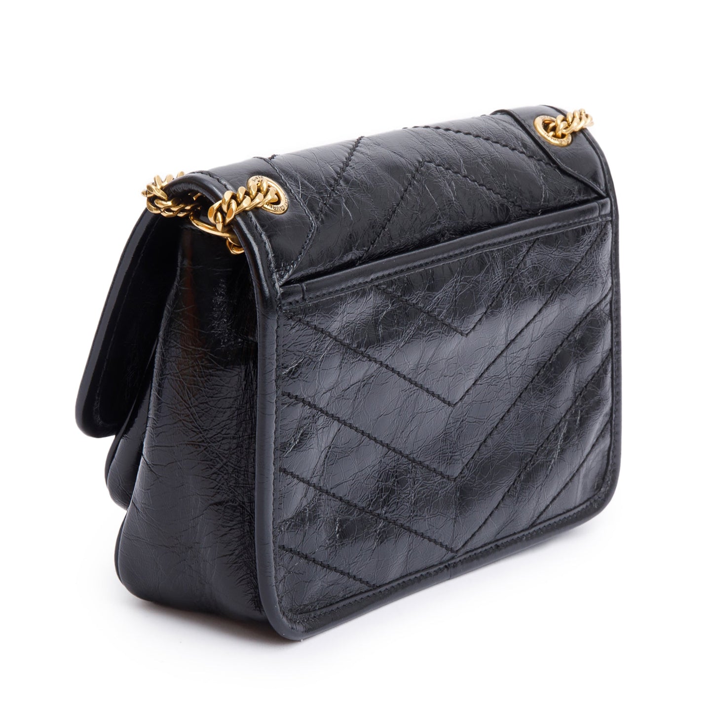 Saint Laurent 2023 Black Crinkled Calfskin Leather Baby Niki Shoulder Bag