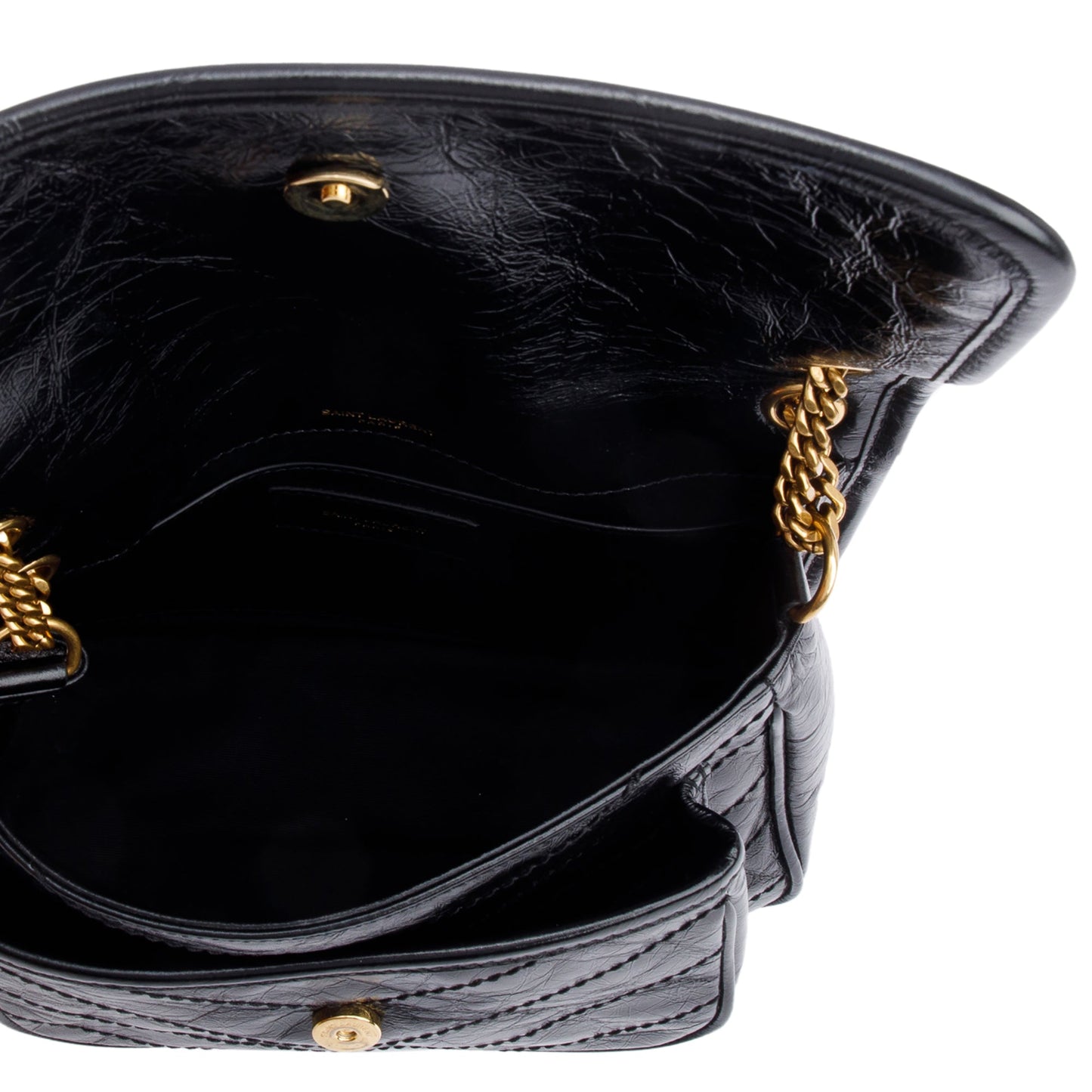 Saint Laurent 2023 Black Crinkled Calfskin Leather Baby Niki Shoulder Bag