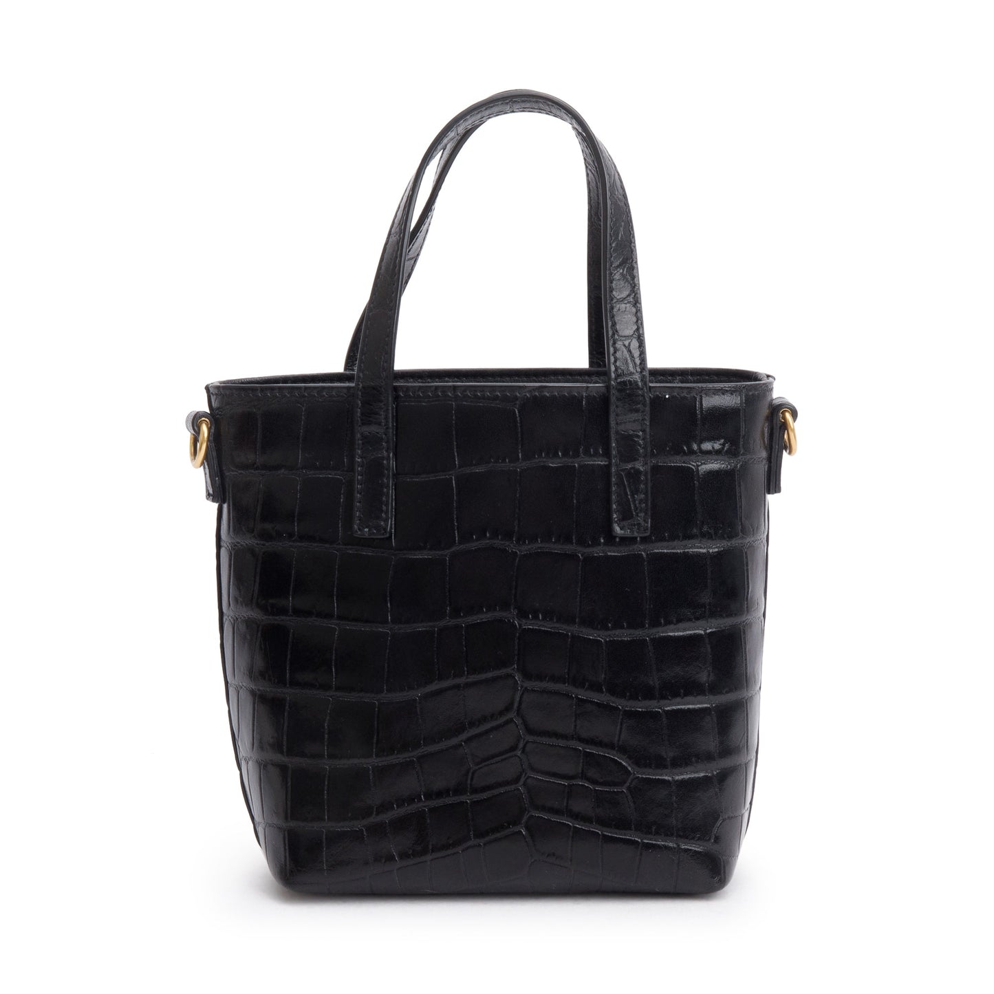 Saint Laurent 2023 Black Croc-Embossed Mini Toy Shopping Tote