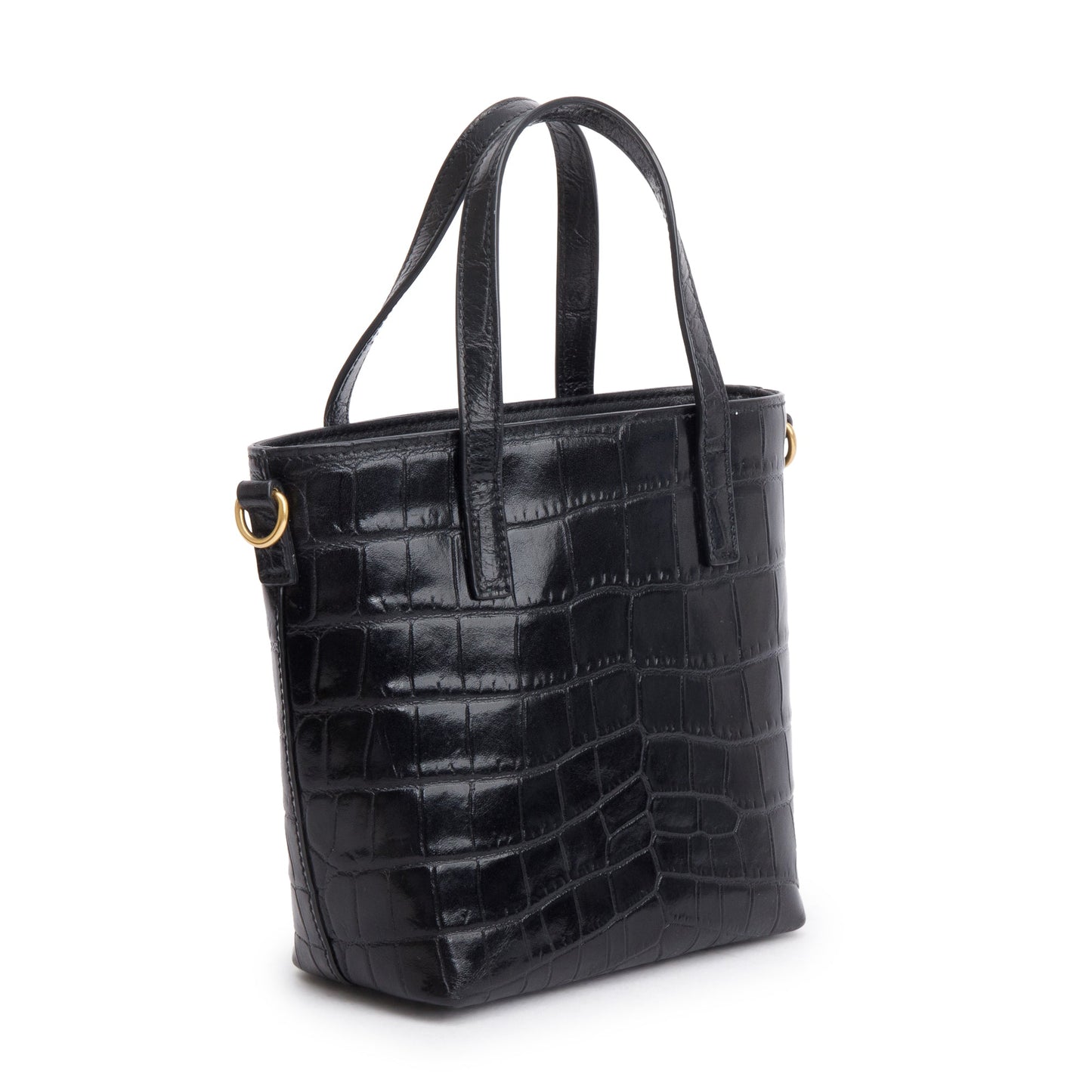 Saint Laurent 2023 Black Croc-Embossed Mini Toy Shopping Tote