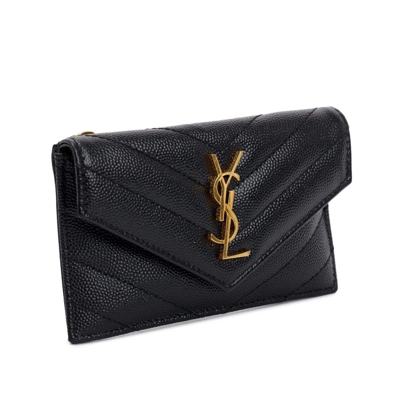 Saint Laurent 2023 Black Grain De Poudre Cassandre Matelasse Fragments Flap Card Case