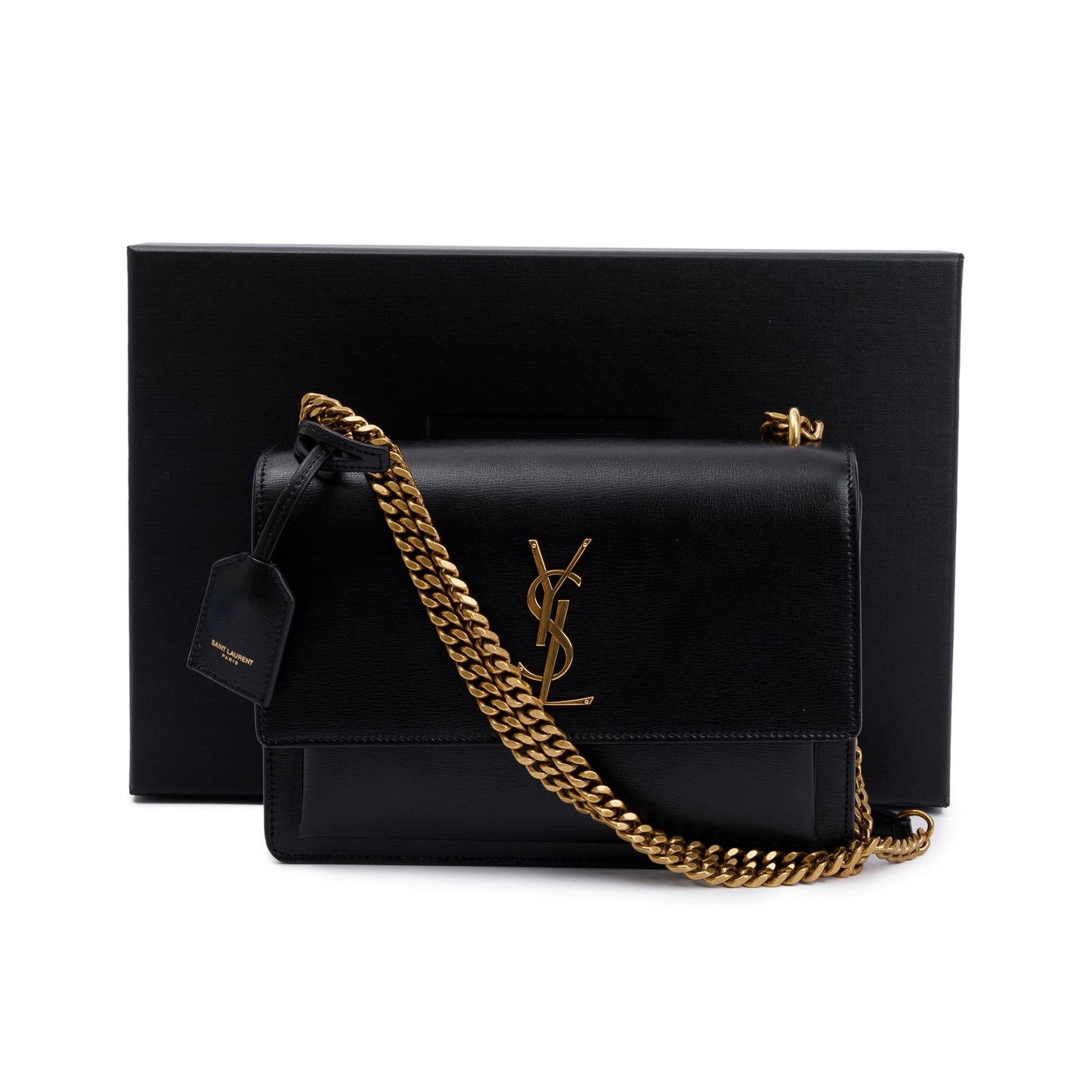 Saint Laurent 2023 Black Leather Medium Sunset Bag