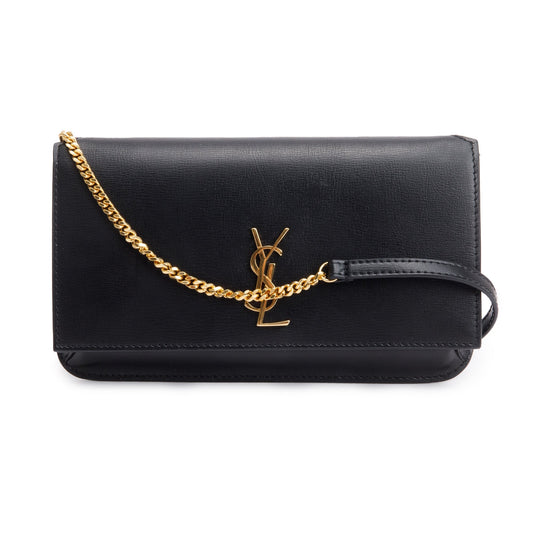 Saint Laurent 2023 Black Smooth Calfskin Leather Cassandre Phone Holder