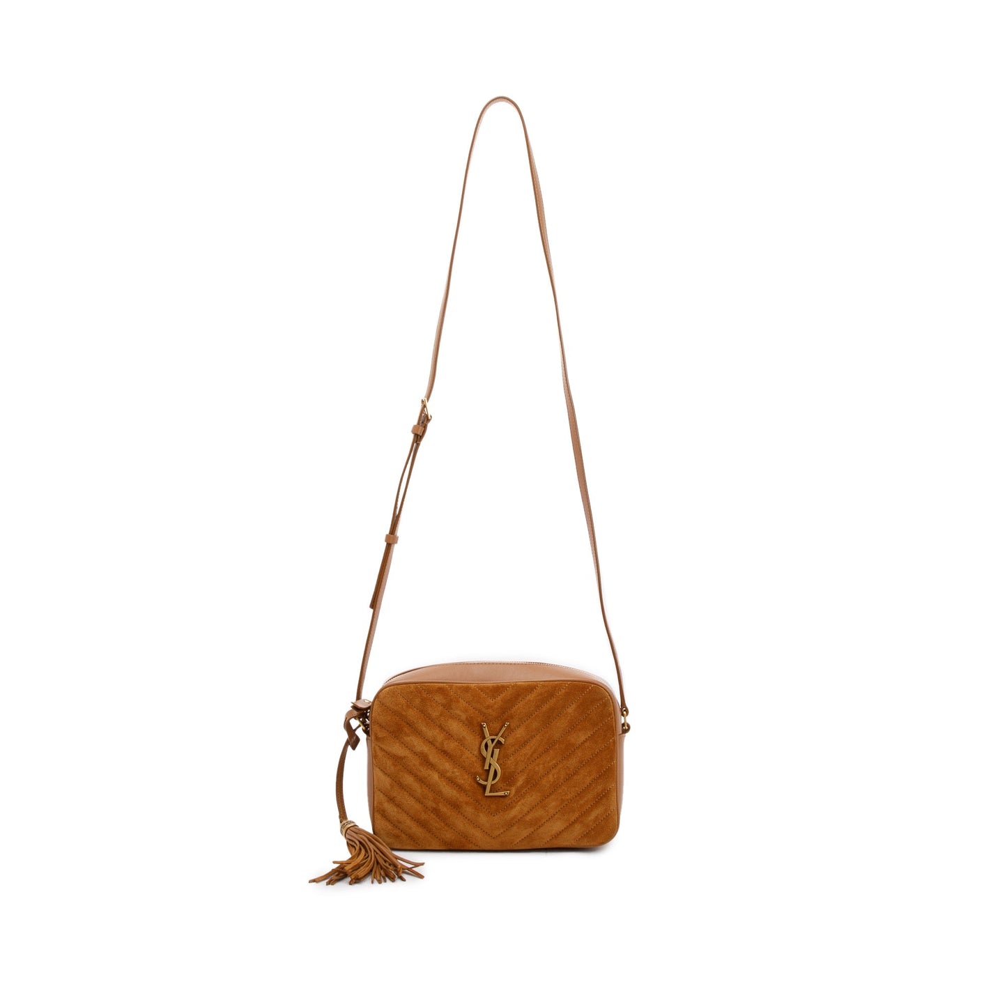 Saint Laurent 2023 Brown Quilted Suede & Smooth Leather Lou Camera Bag