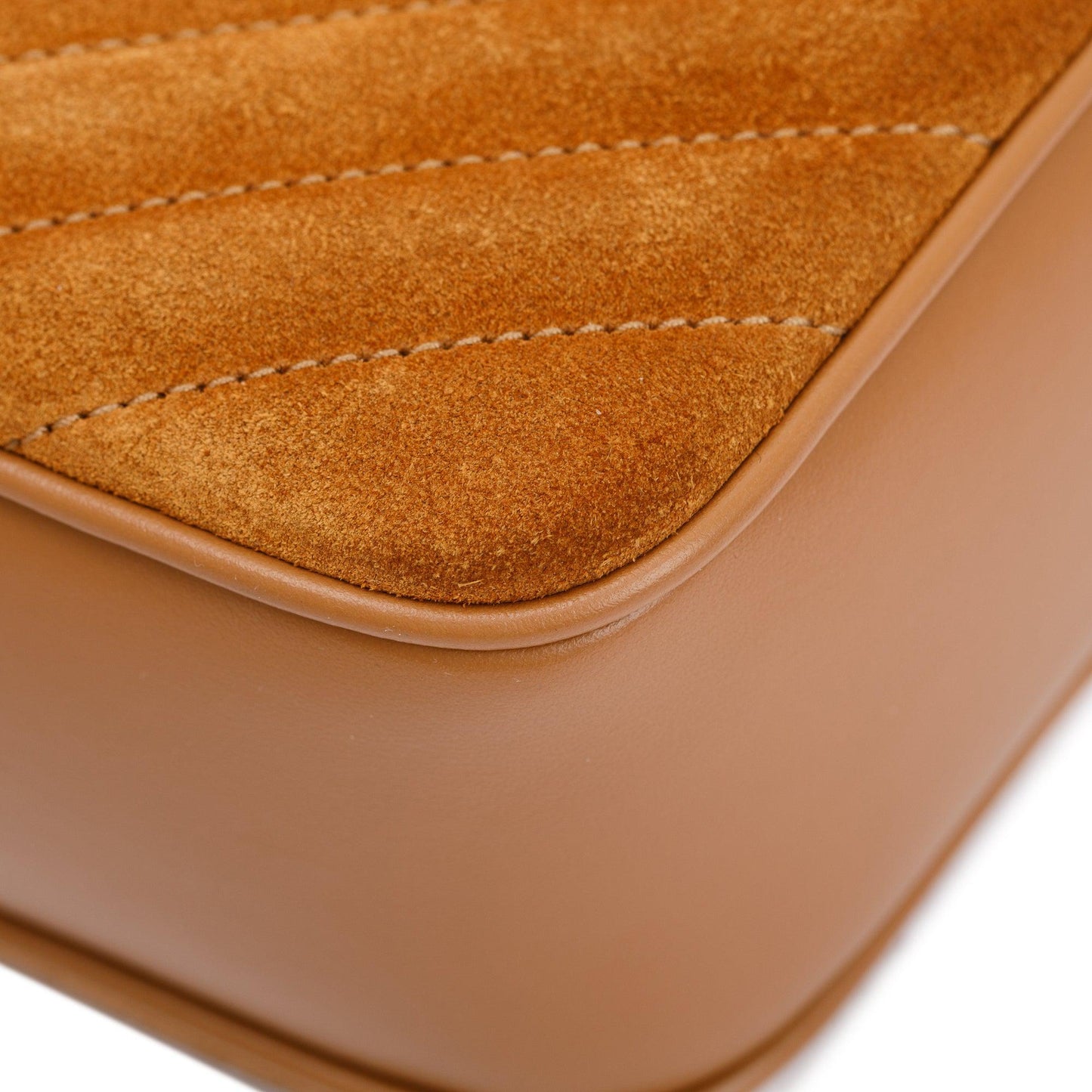 Saint Laurent 2023 Brown Quilted Suede & Smooth Leather Lou Camera Bag