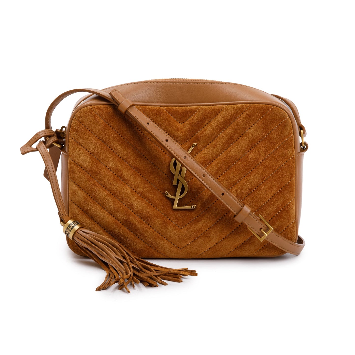 Saint Laurent 2023 Brown Quilted Suede & Smooth Leather Lou Camera Bag