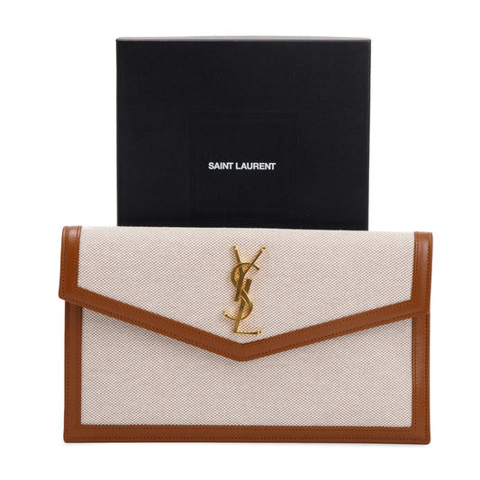Saint Laurent 2023 Natural Beige Canvas & Leather Uptown Pouch