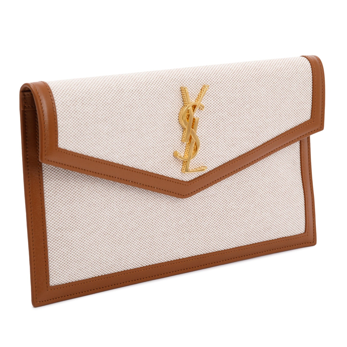 Saint Laurent 2023 Natural Beige Canvas & Leather Uptown Pouch