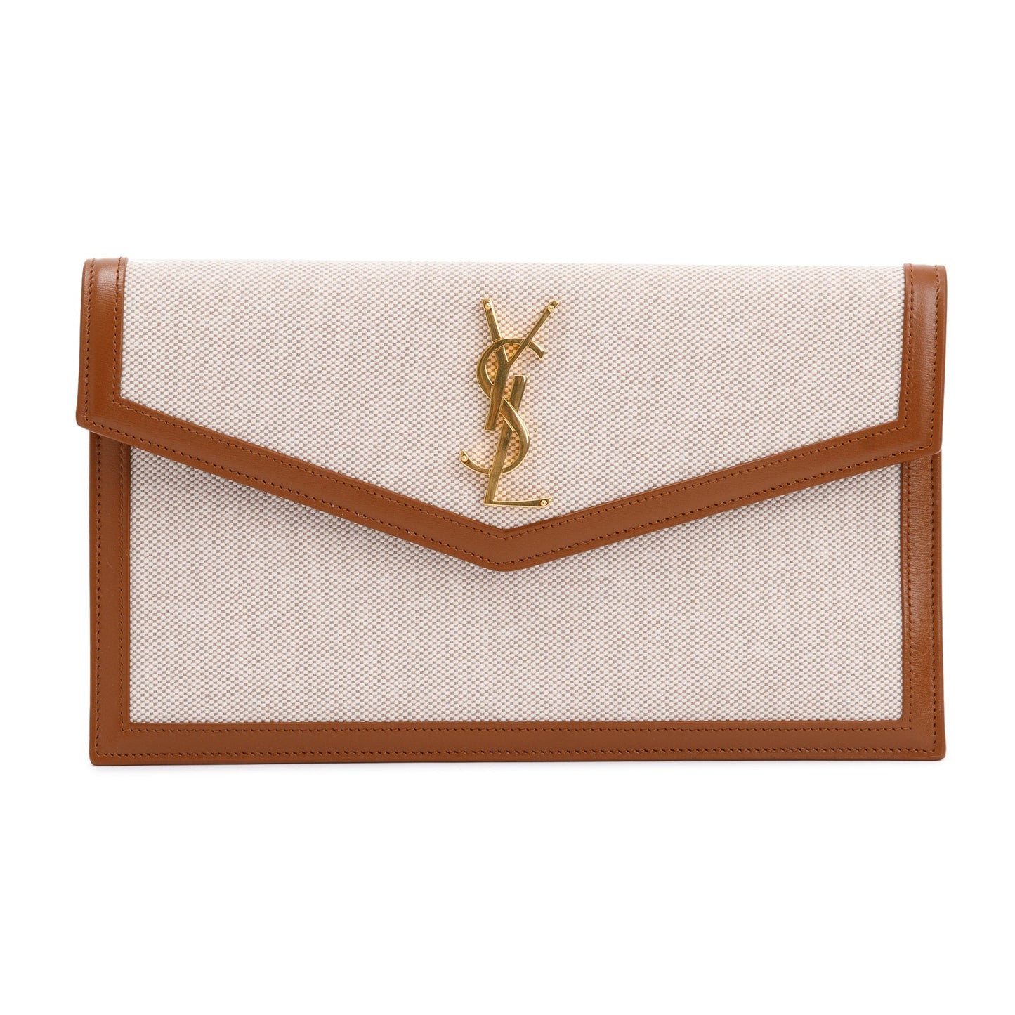 Saint Laurent 2023 Natural Beige Canvas & Leather Uptown Pouch