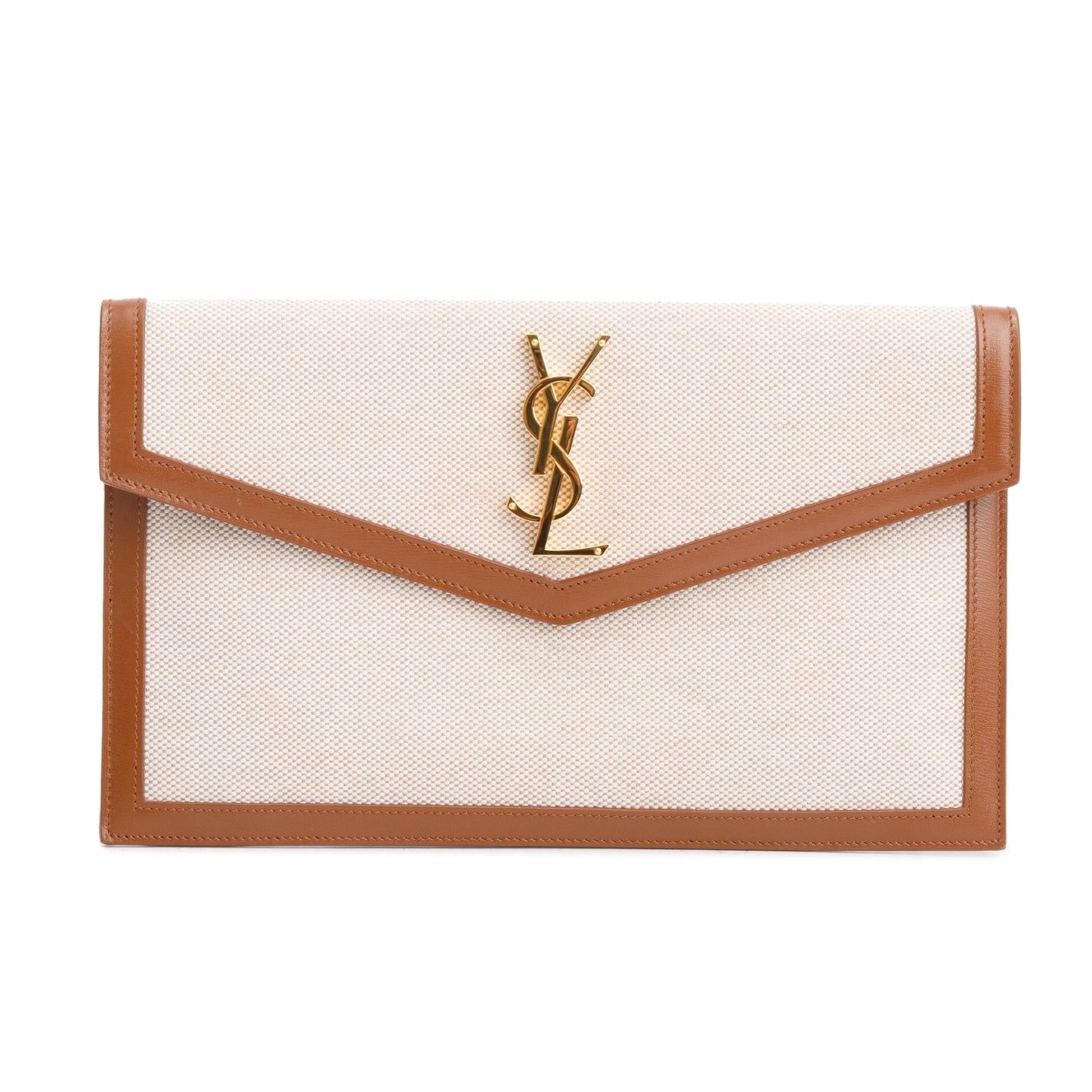 Saint Laurent 2023 Neutral Canvas Brown Smooth Leather Uptown Pouch