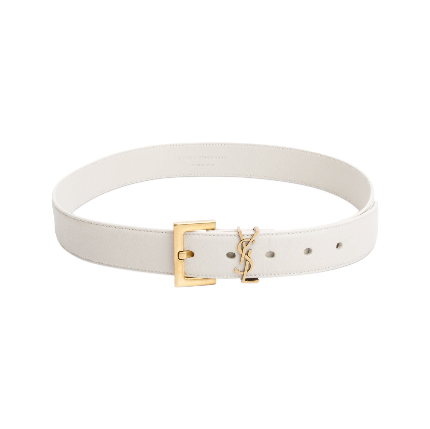Saint Laurent 2023 White Calfskin Leather Square Buckle Cassandre Belt 80